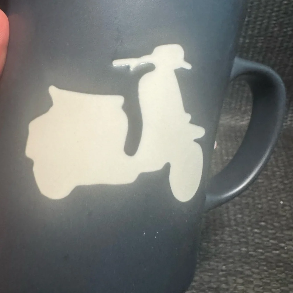Starbucks Gray and Green Mug with Scooter Design